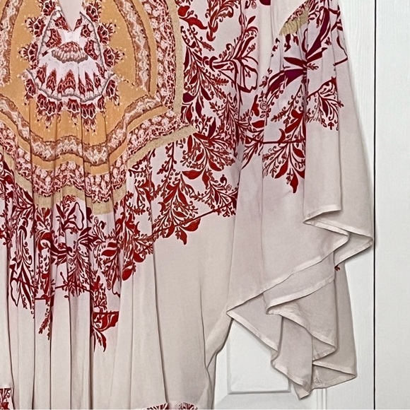 🌟HP🌟Free People Sunset Dreams Boho V-Neck Ruffled Bell Sleeve Tunic Top Medium - Picture 4 of 11
